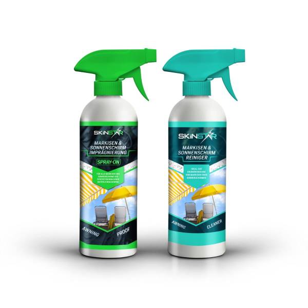 SkinStar Markisen & Sonnenschirm Reiniger + Spray-On Imprägnierung Awning Wash & Proof Doppelpack je 500ml
